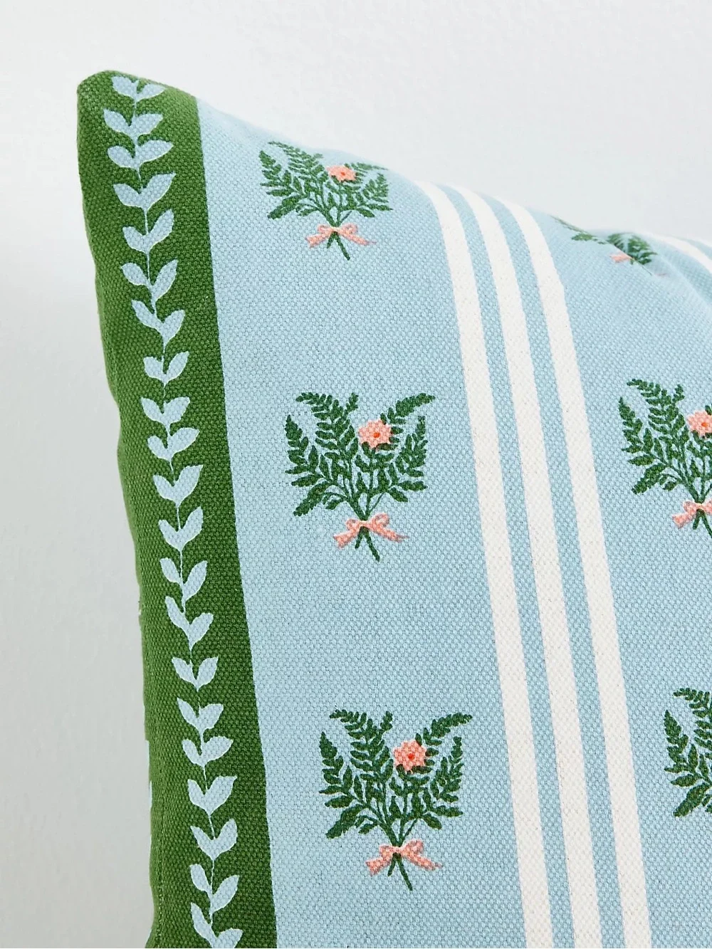 Anthropologie Tess Cotton Screen Printed Floral Striped Pillow